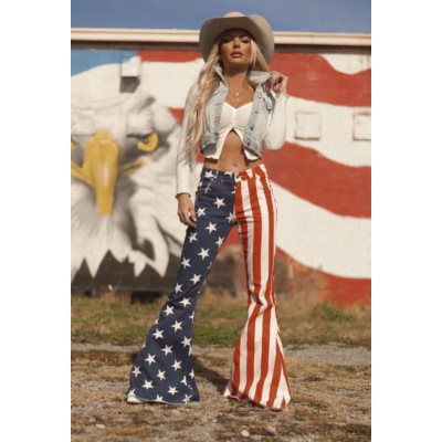 Women's Independence Day Flag Print Flared Jeans 14