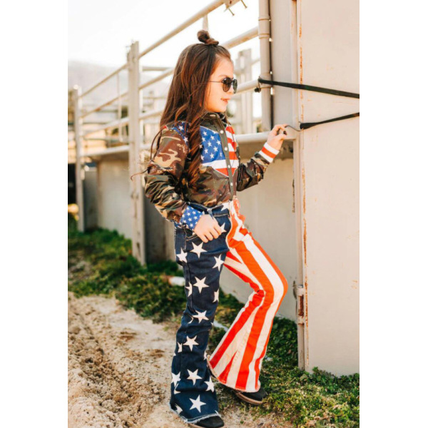 Women's Independence Day Flag Print Flared Jeans 14