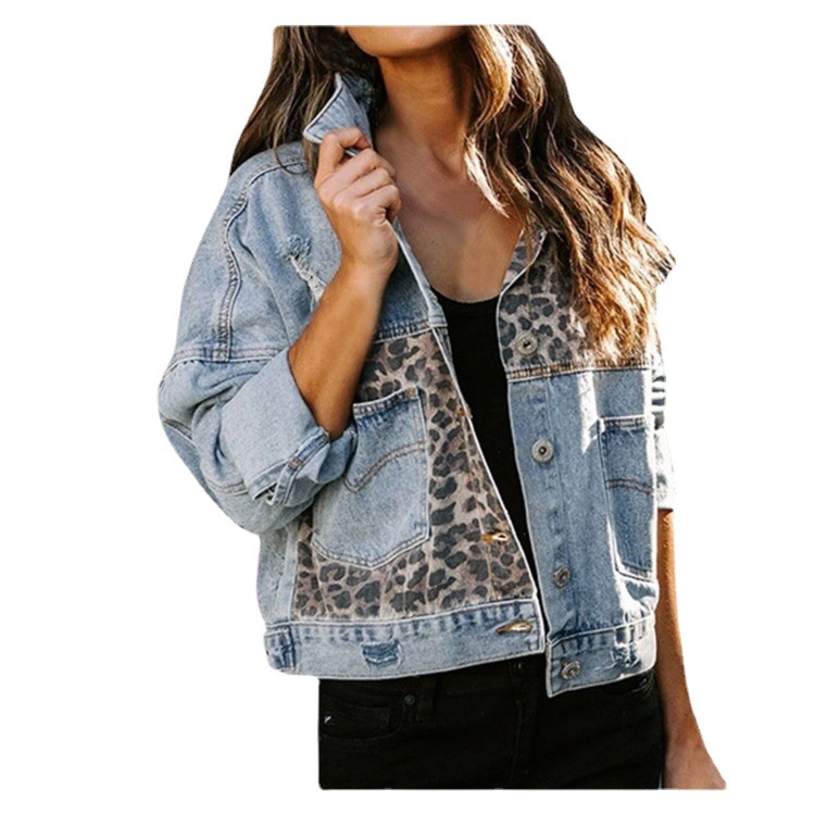 women's long sleeve leopard pattern stitching coat 53