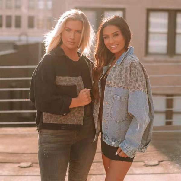 women's long sleeve leopard pattern stitching coat 53
