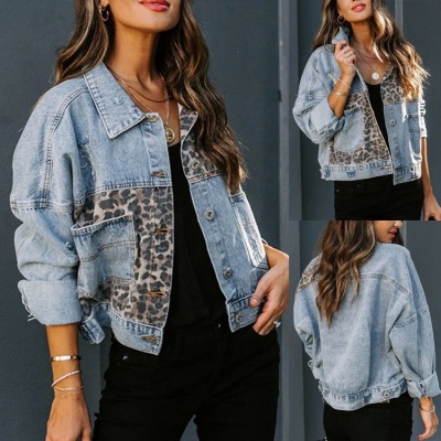 women's long sleeve leopard pattern stitching coat 53