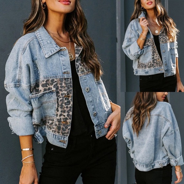 women's long sleeve leopard pattern stitching coat 53