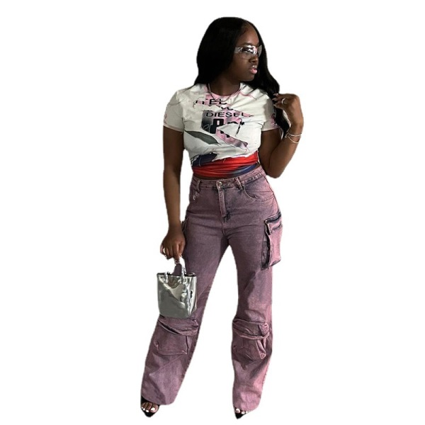 Women's multi-pocket trendy street workwear style trousers 78