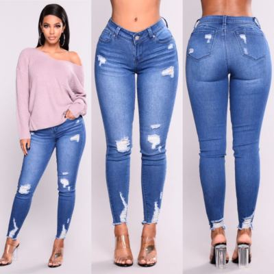 women's new ripped high waist skinny jeans 55