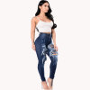 Women's new style ripped high waist elastic jeans pencil pants 42