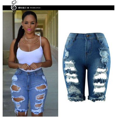 women's personality ripped jeans five minutes pants 64