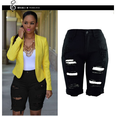 women's personality ripped jeans five minutes pants 64