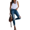 Women's Retro High Waist Elastic Ripped Small Feet Slim Jeans 107
