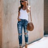 Women's Retro High Waist Elastic Ripped Small Feet Slim Jeans 107