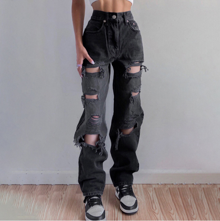 Women's Ripped Jeans Straight Loose Jeans 88