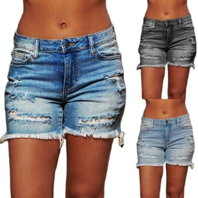 Women's ripped tassel high elastic denim shorts 41