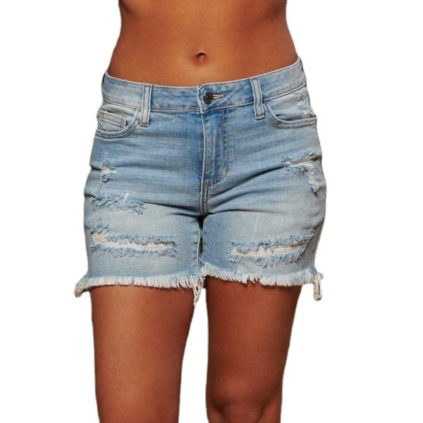 Women's ripped tassel high elastic denim shorts 41