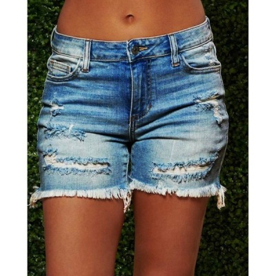 Women's ripped tassel high elastic denim shorts 41