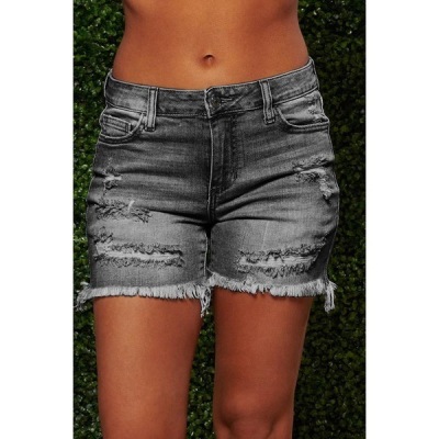 Women's ripped tassel high elastic denim shorts 41