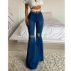 women's ripped washed wide leg flared jeans 18