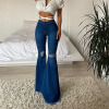 women's ripped washed wide leg flared jeans 18