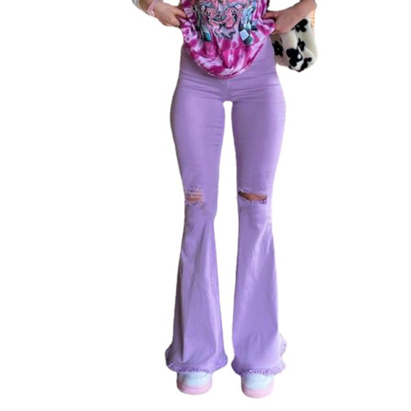women's ripped washed wide leg flared jeans 18