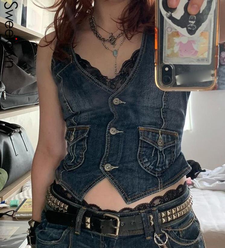 women's slim denim vest 125