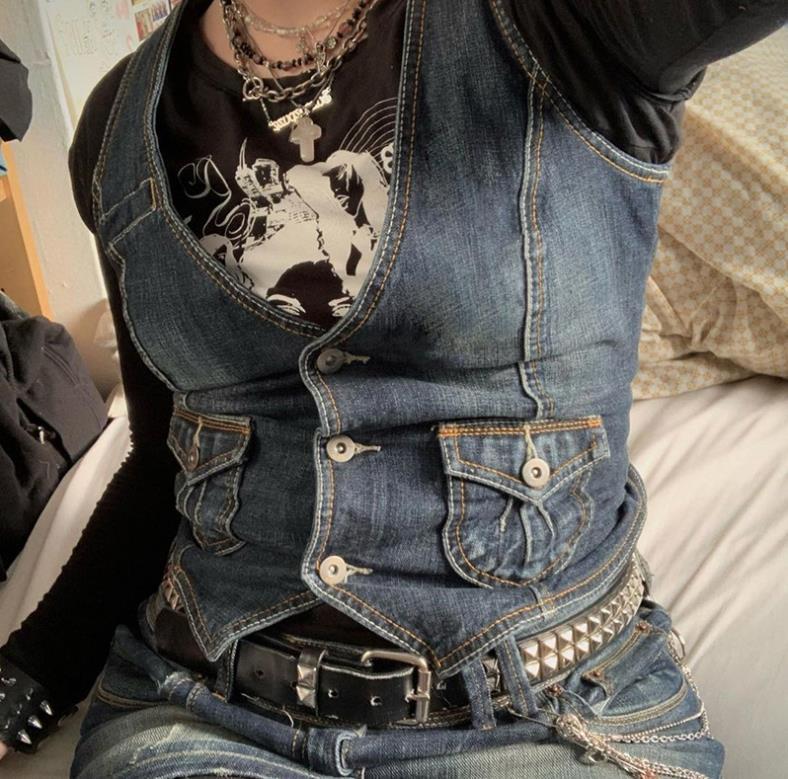women's slim denim vest 125