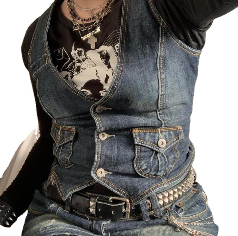 women's slim denim vest 125