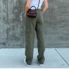 Women's street retro style forest color pocket loose jeans 34