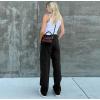 Women's street retro style forest color pocket loose jeans 34