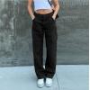 Women's street retro style forest color pocket loose jeans 34