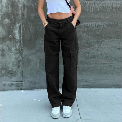 Women's street retro style forest color pocket loose jeans 34