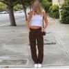 Women's street retro style forest color pocket loose jeans 34