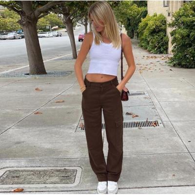 Women's street retro style forest color pocket loose jeans 34