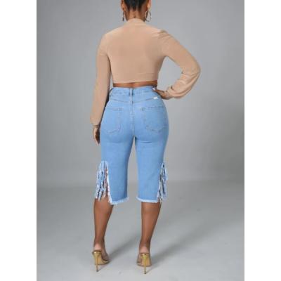 Women's Tassel Ripped Stretch Cropped Jeans 36