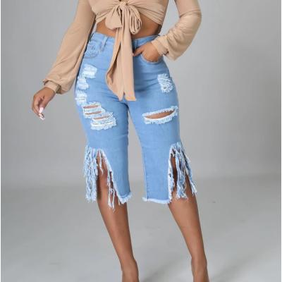 Women's Tassel Ripped Stretch Cropped Jeans 36