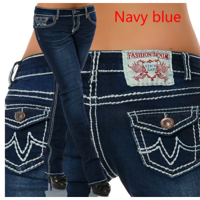 women's thick thread embroidered mid waist jeans 47